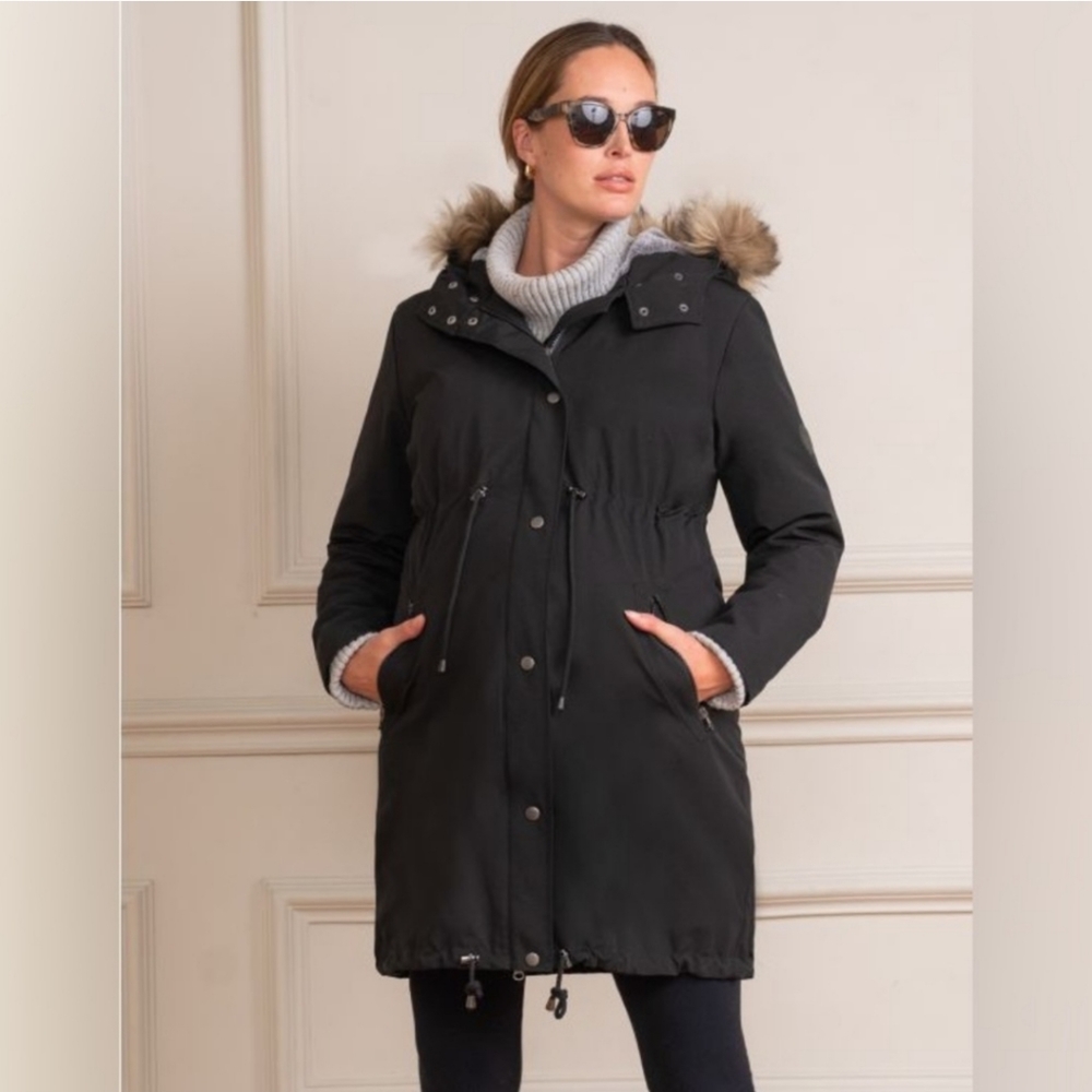 Seraphine Fleece Lined Parka Heavy Winter Coat in Black Size 2